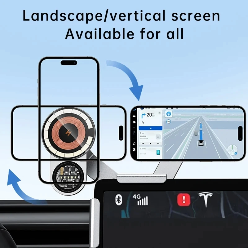 Lega di alluminio 360 ° per Tesla Macsafe schermo sospeso Wireless ricarica rapida aspirazione magnetica supporto per telefono da auto stile Punk