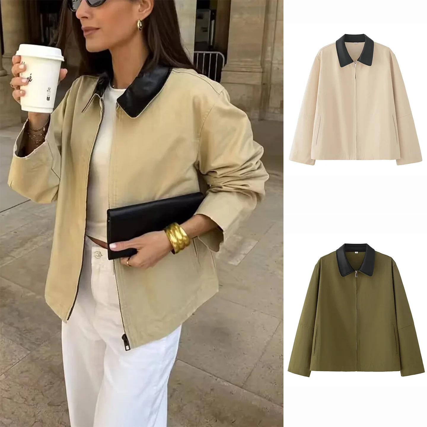 فضفاض طويل Sve بولي Leather الجلود Jaet المرأة عادية Sle Faionable ملابس العمل الكورية الوجه طوق ort معطف الخريف وصول جديد