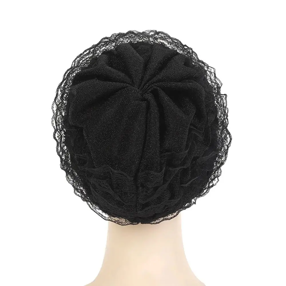 Acrylic Fibers Turban Breathable Lace Mesh Without Eaves Muslim Flower Wrap Bonnet Hats