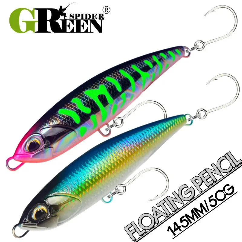 GREENSPIDER Topwater Big Game Bleistift 145 mm 52 g Holz Stickbait Oberfläche Trolling Köder Boot Angeln Künstliche Köder Köder