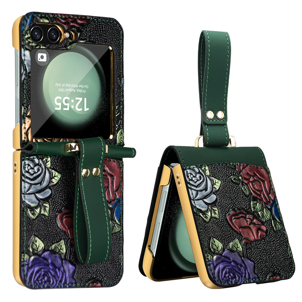 VIETAO Fashion Relief Paintings Flower PU Leather Phone Case