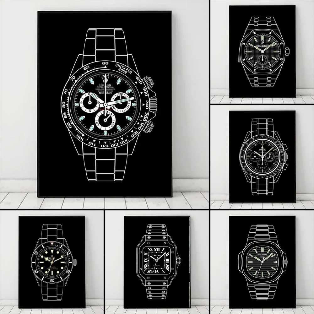 wrist watch Outline Modern Design Minimalist Art Home Posters And Wall Art Canvas Painting Poster Decor Living Room home decoro