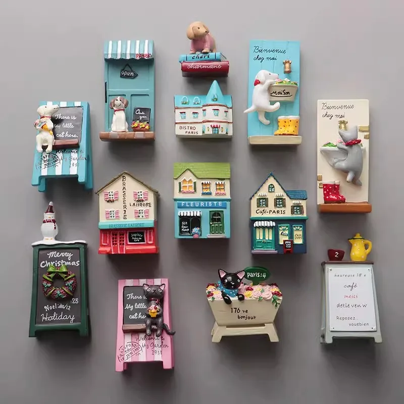 INS Cartoon Dog House 3D Fridge Magnets Resin Cute Refrigerator Magnets Sticker Handicraft Souvenir Gift Home Decoration