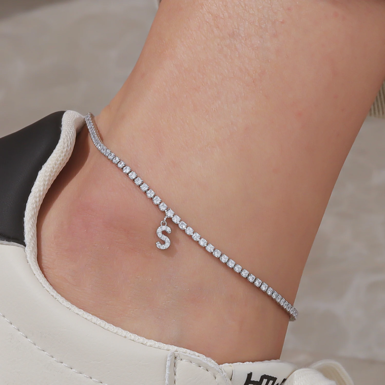 Personalized Sparkle Initial Anklet Custom Letter Anklet Crystal With Tennis Chain Initial Alphabet Anklets Christmas Gift Women