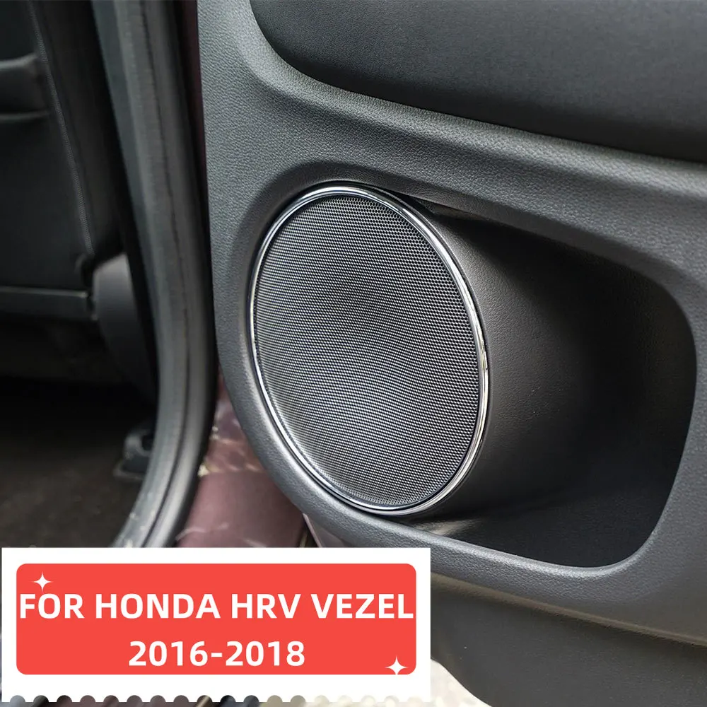 4Pcs Chrome Car Door Stereo Speaker Circle Cover Ring Trim for Honda HR-V HRV Vezel 2016 2017 2018 2019 2020 Accessories