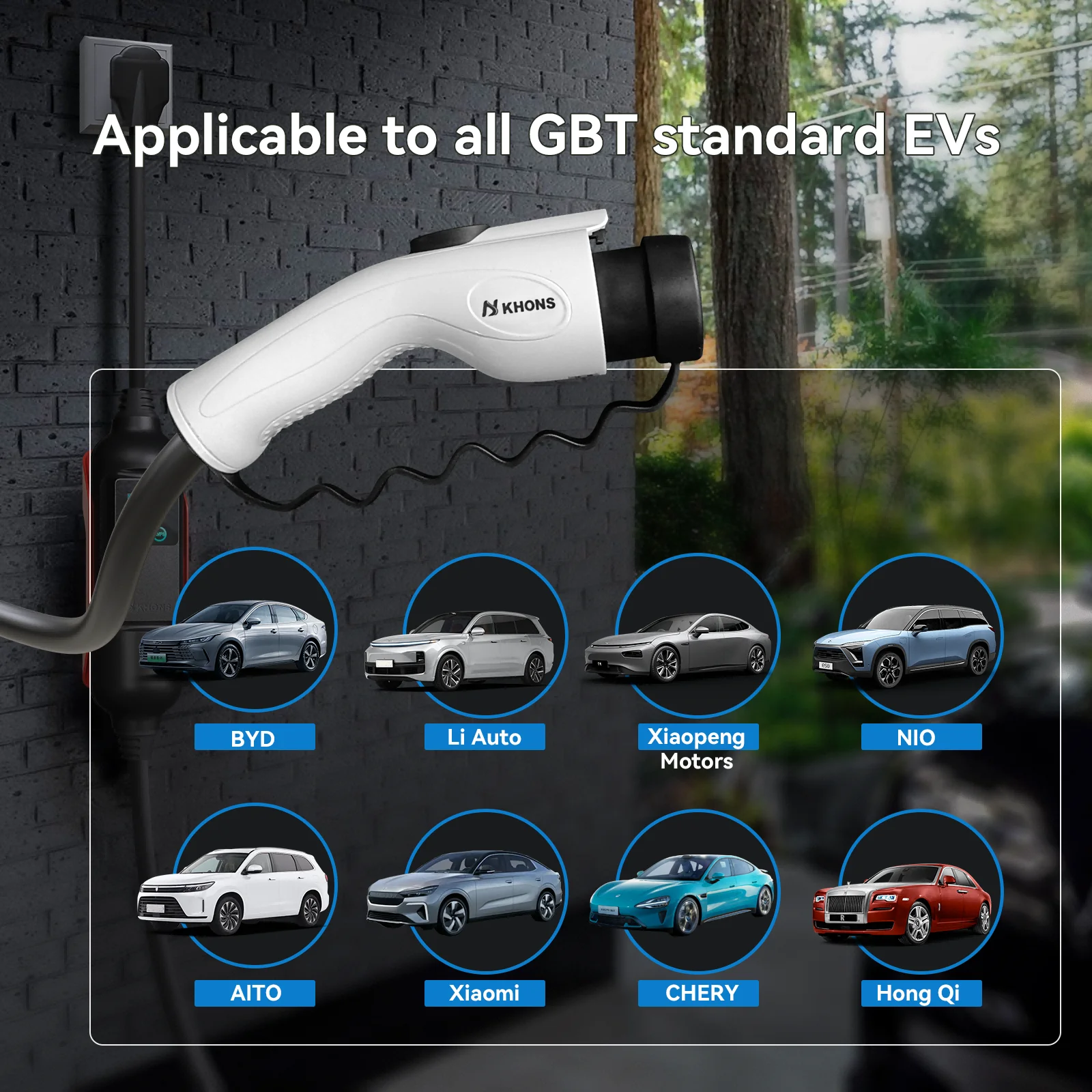 Khons GBT 11kw EV Charger Portable Charging Box Electric For Electric Car 16A 3Phase EVSE Charging 5m Cable For Electric Car