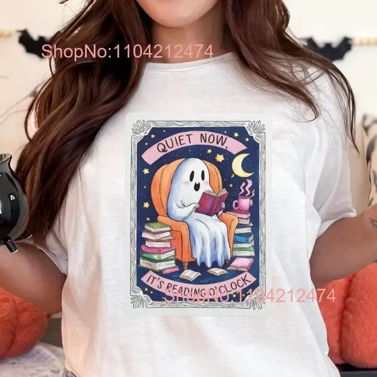 Cute Ghost Reading Book Halloween T Shirt Girly Quite Now It is O Clock SweaT Trendy  long or short sleeves