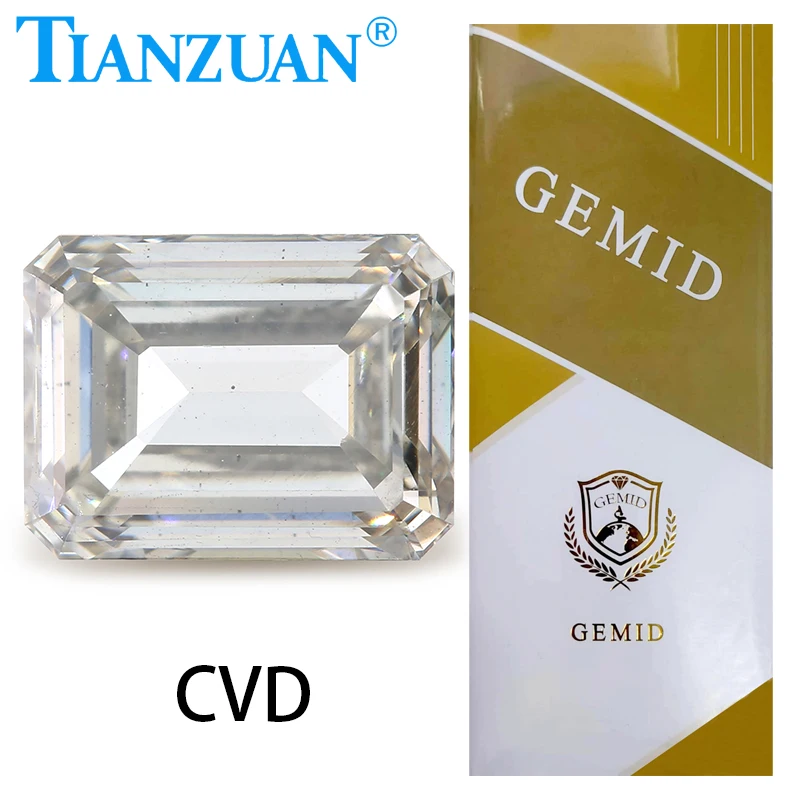 Lab Grown Diamond CVD Emerald Cut K Color SI1 2EX Loose Gemstone Bead with GEMID Certified