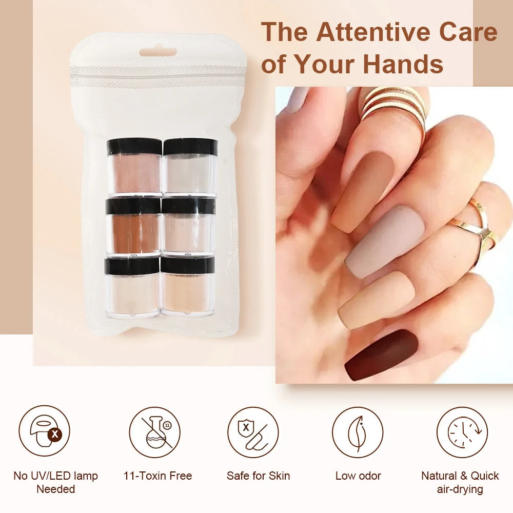 6-kolorów/zestaw Nude Carved Crystal Nail Art Powder Rozszerzenie/Dipping/grawerowanie paznokci Pigment akrylowy Poly Monomer Manicure Powder