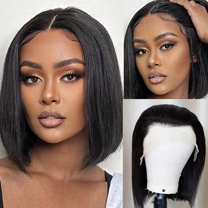 10inch 100% Human 13x4inch Lace Front Hair 1B# Bob Wigs Pre Plucked Hairline Wigs Baby Hair 150% Density Wig for Women