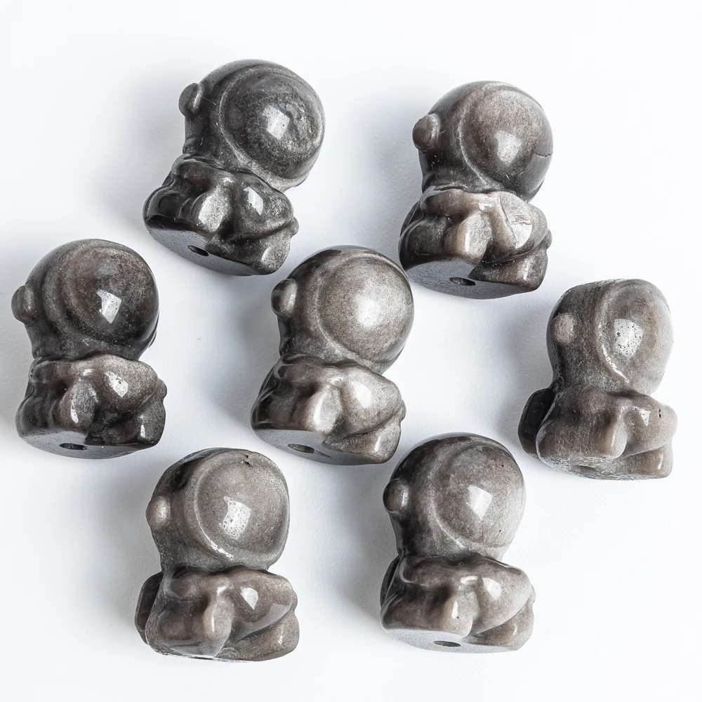 

5PCS Genuine Silver Obsidian Astronaut Pendant Hugging Heart 19x14x15mm for Jewelry Making Necklace DIY Accessories