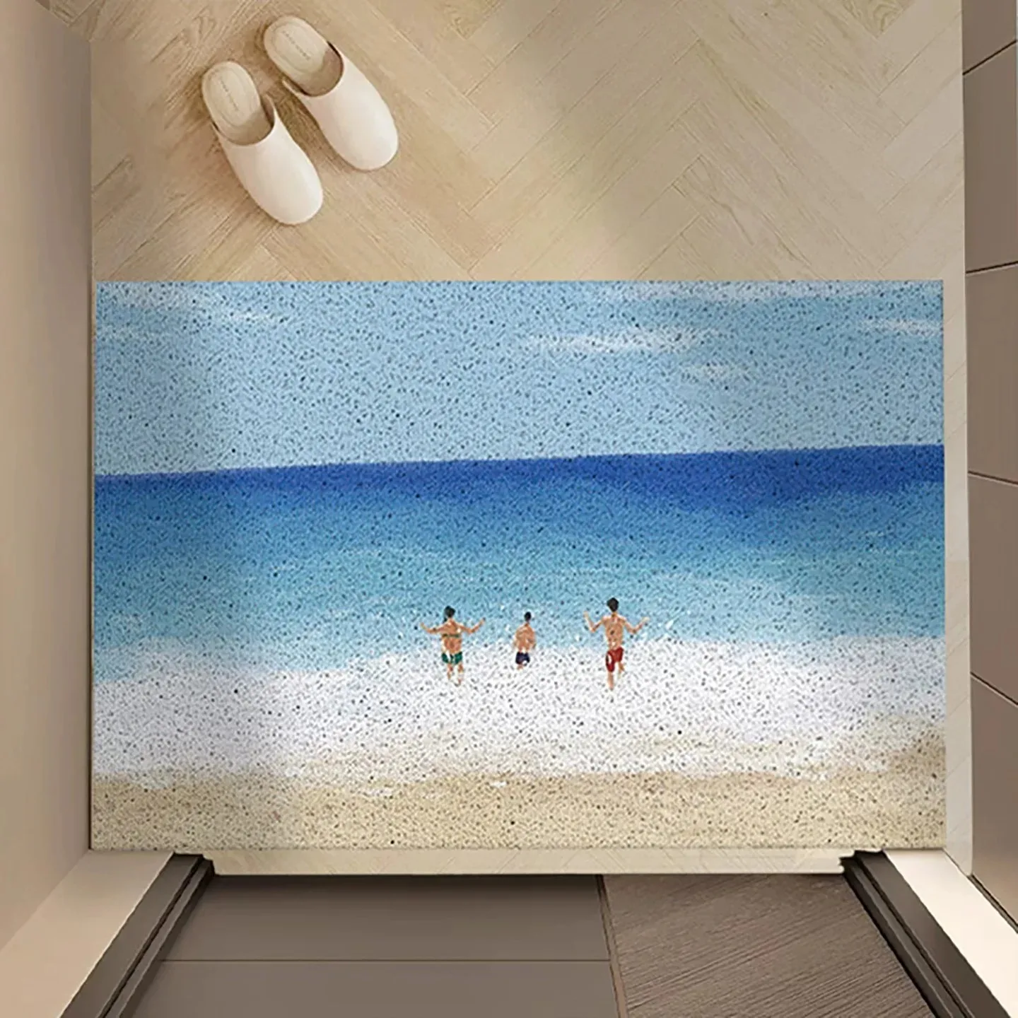 Summer Beach Seaside Scenery Art Doormat PVC Silk Loop Entrance Rug Non-Slip Dirt Trapper Welcome Front Door Hallway Floor Mat