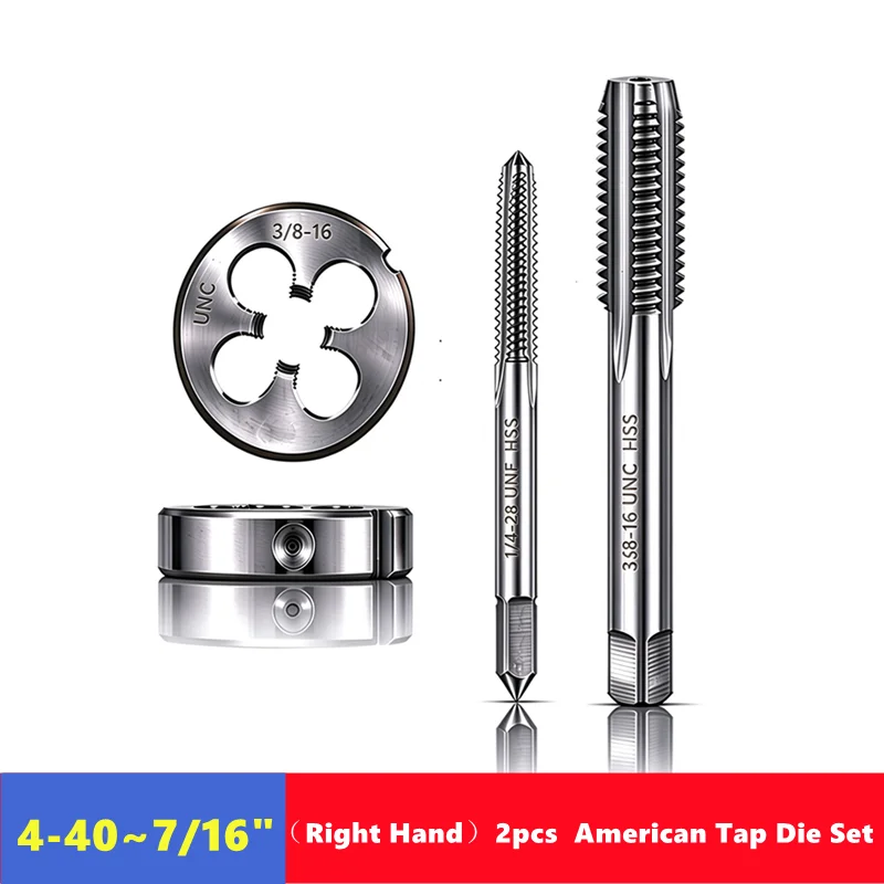 Tap Die Set 1/8 3/16 1/4 5/16 3/8 7/16 2pcs Right Hand American , Used for Machine Tool Internal and External Thread Tapping