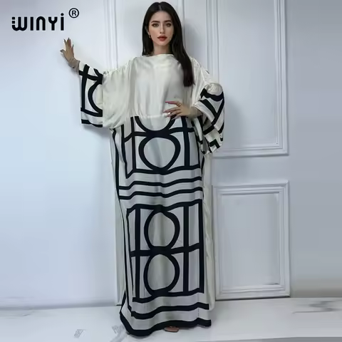 WINYI 2025 summer evening dress dubai luxury Female loose Print kaftan muslim woman clothing holiday beach dress fashion kaftan