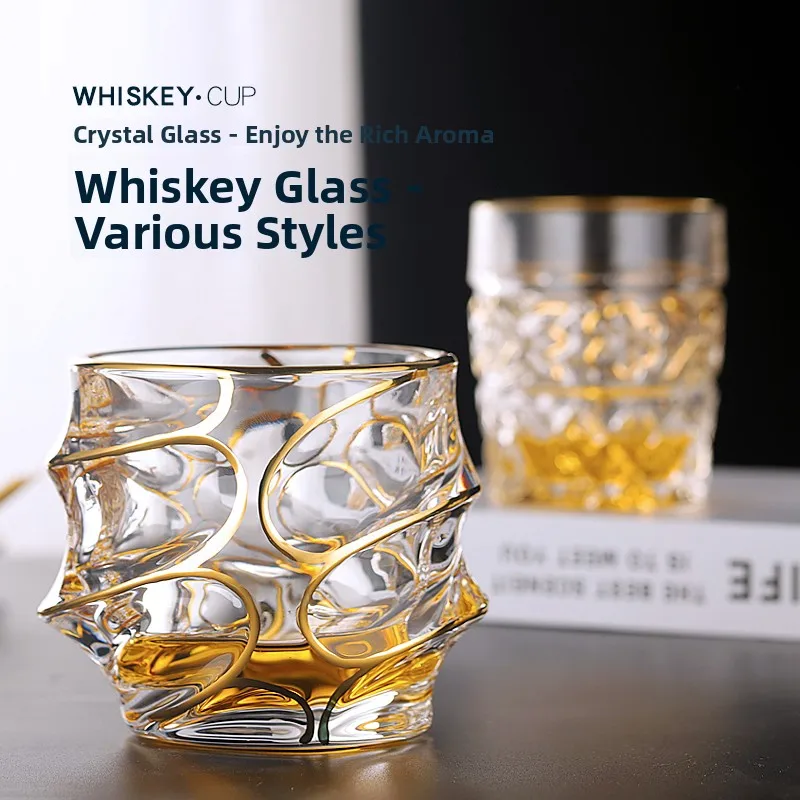 Large Size Czech Style Gold-Embellished Crystal Whiskey Glass European Design Home Use Classic Beer Cup for Club Gatherings