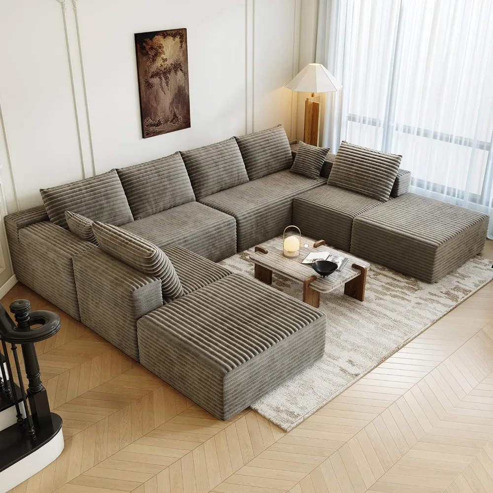 

139.4" Modular Sectional Sofa Couch, Oversized U-Shaped Minimalist Couches with 2 Ottomans Chaise and 2 Middle Seats,8 Seater,