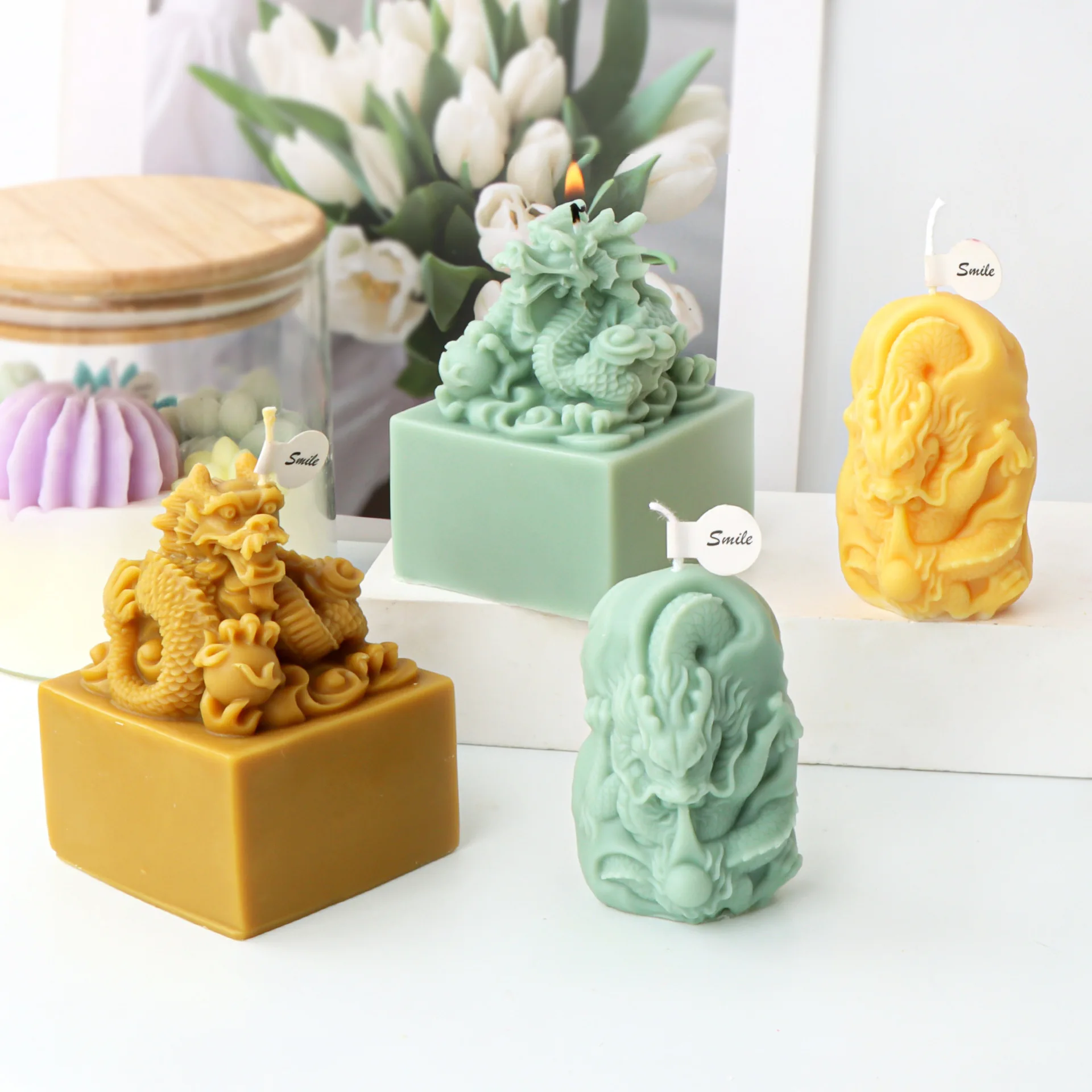 

Panlong Jade Seal Candle Mold Carving Dragon Seal Handmade Aromatherapy Candle Car Carving Gypsum Decoration Silicone Mold