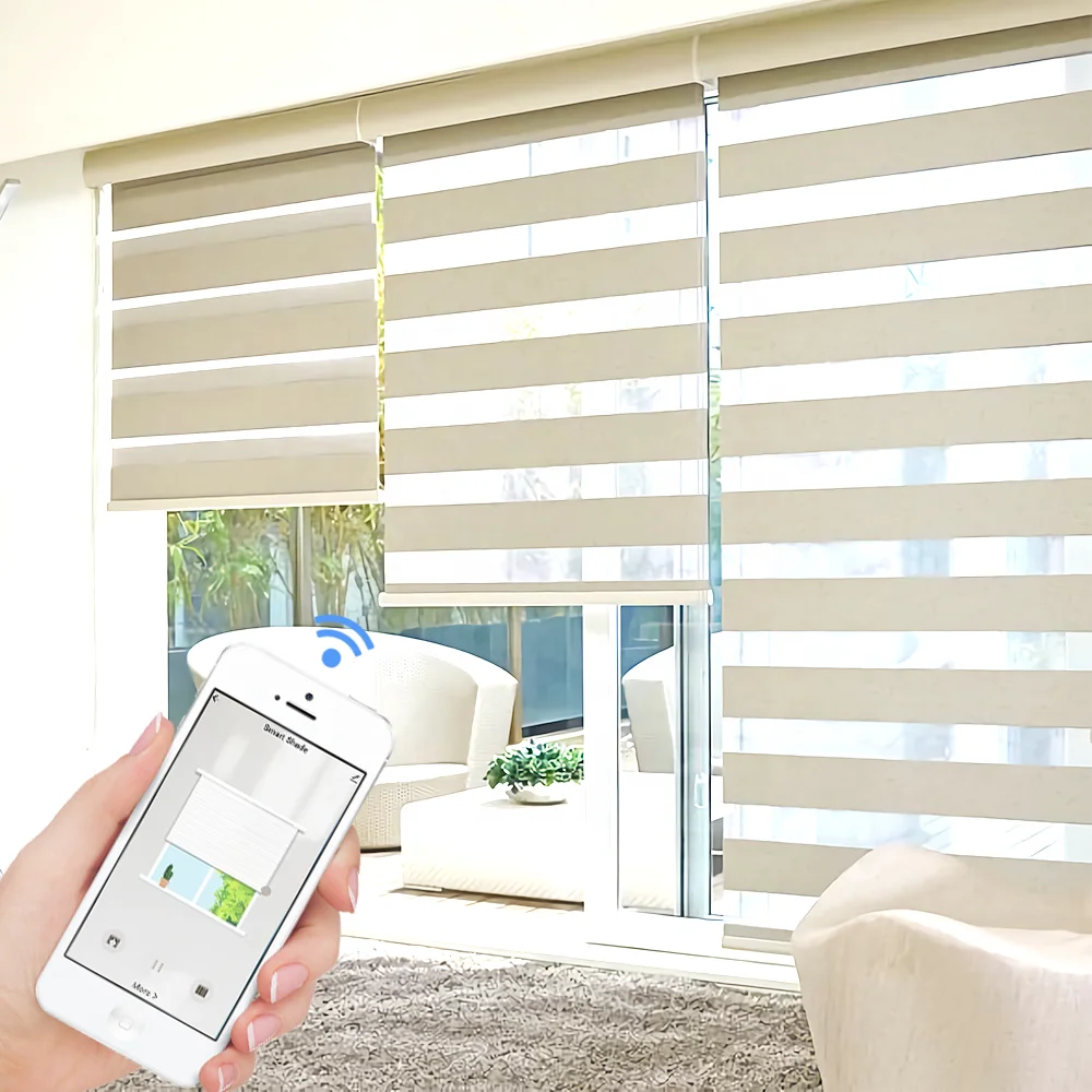 day and night wifi remote motorized double layer office shades electric automatic motors motorised window roller blinds