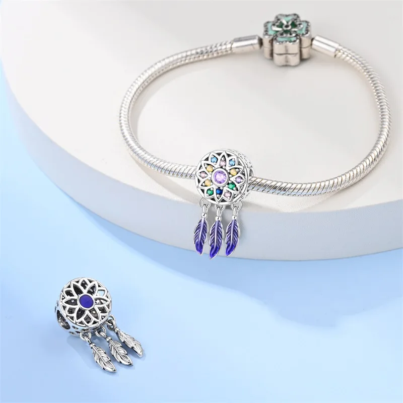 925 Sterling Silver Dream Catcher With Colorful Charms Beads Fit Original Bracelet DIY Women Fashion Anniversary Jewelry Gifts