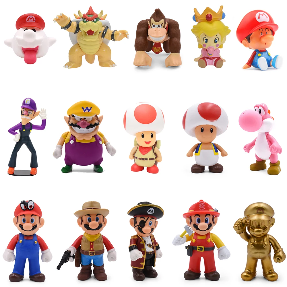 Super Mario Bros Action Figure Toys Wario Waluigi Bowser PVC Model Doll Toad Donkey Kong Anime Cartoon Game Collection Toy Gift