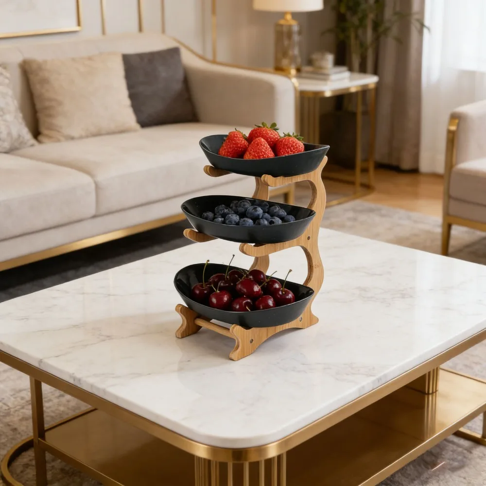 Bamboos Fruit Stand Oval Tray Shape Stable Base Basket Stand Multi Layer Detachable Design Serving Stand Dining Table
