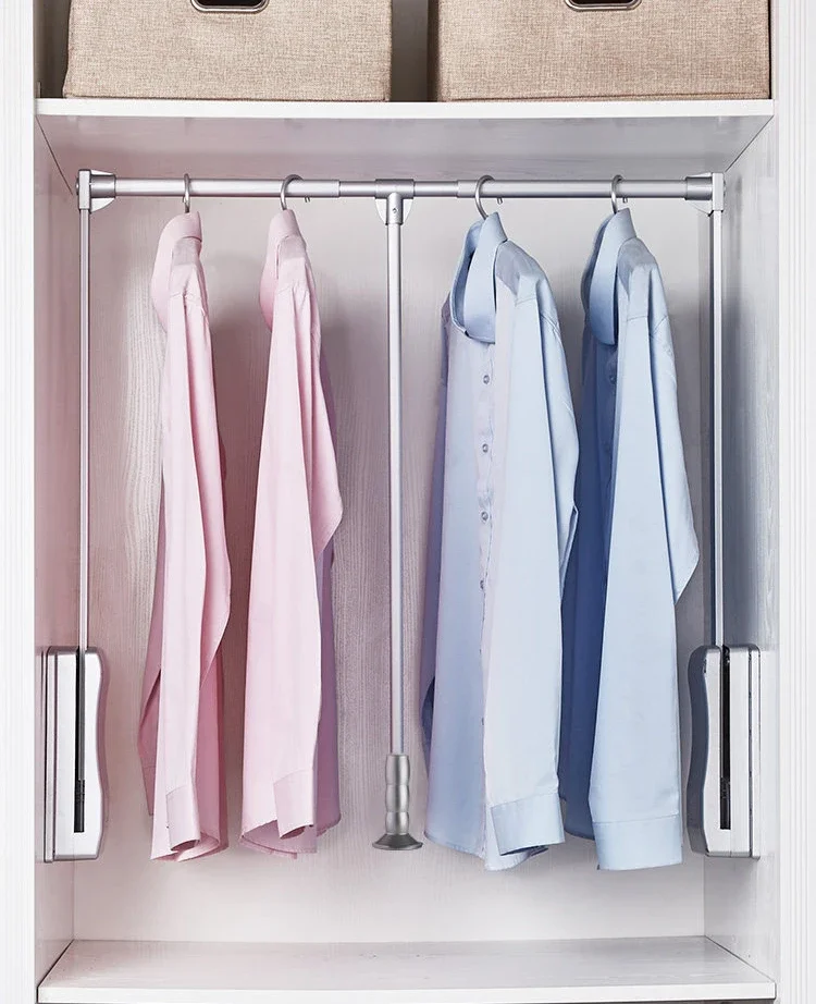 

Cloakroom, wardrobe, pull-down clothes rail, wardrobe, hanger drawbar, buffer, lift, telescopic clothes tong