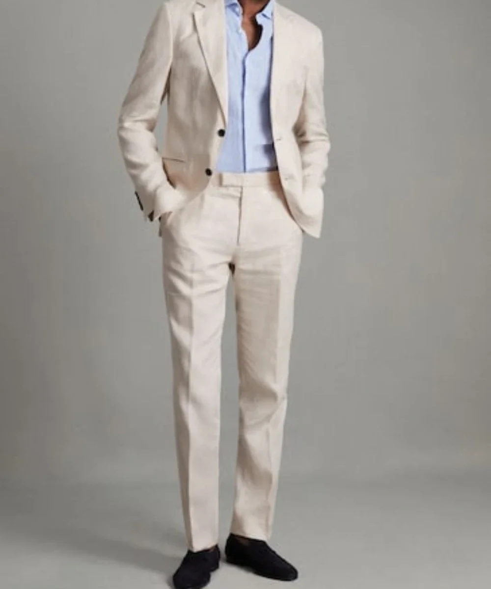 Elegant Beige Summer Linen Men Suits Casual Slim Fit Blazers Hombre High Quality Custom 2 Piece Set Jacket Pants Costume Homme