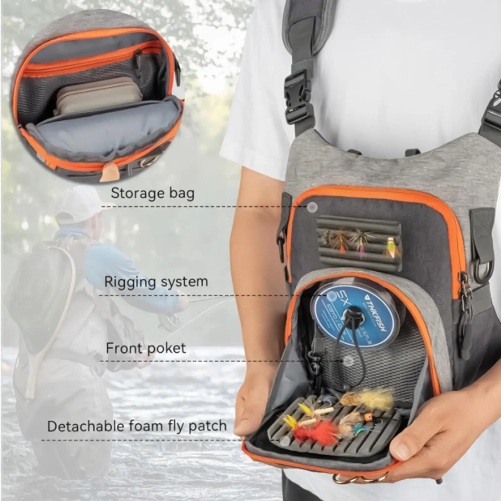 Fly Fishing Pack Vest Type Backpack Fly Fishing Sling Pack for Saltwater Freshwater Bass Trout Catfish Tool Rig Lure Bait Travel