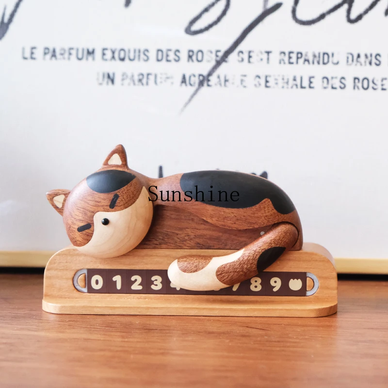 Cat wooden temporary parking number plate creative car ornament