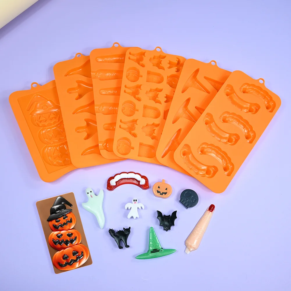 Halloween Molds Skull Pumpkin Chocolate Silicone Mold Witch Ghost Design Fudge Cake mould Dessert Decorating Baking Tools