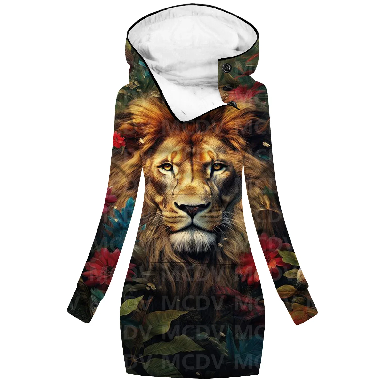 Lion/Fox/kucing 3D Hoodie wanita, Dress Hoodie kasual lengan panjang, Tracksuit bertudung untuk perempuan