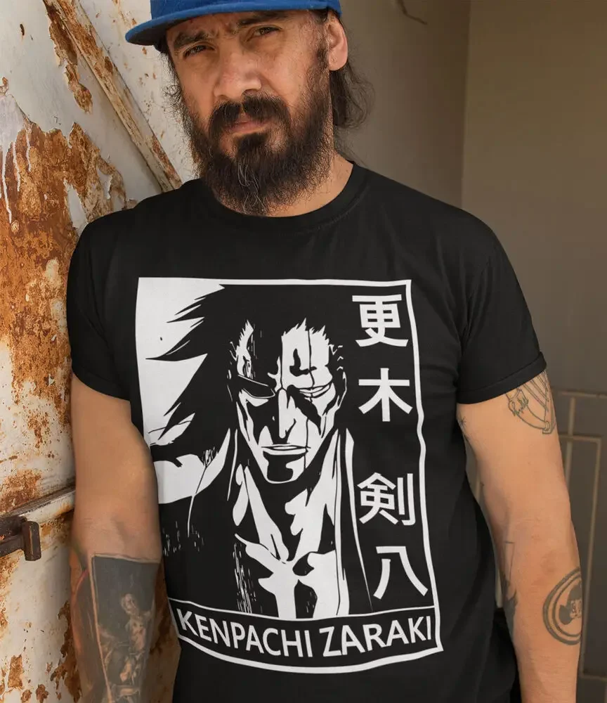 BLEACH Kenpachi T-shirt Zaraki Japanese Anime Manga Black And White All Size