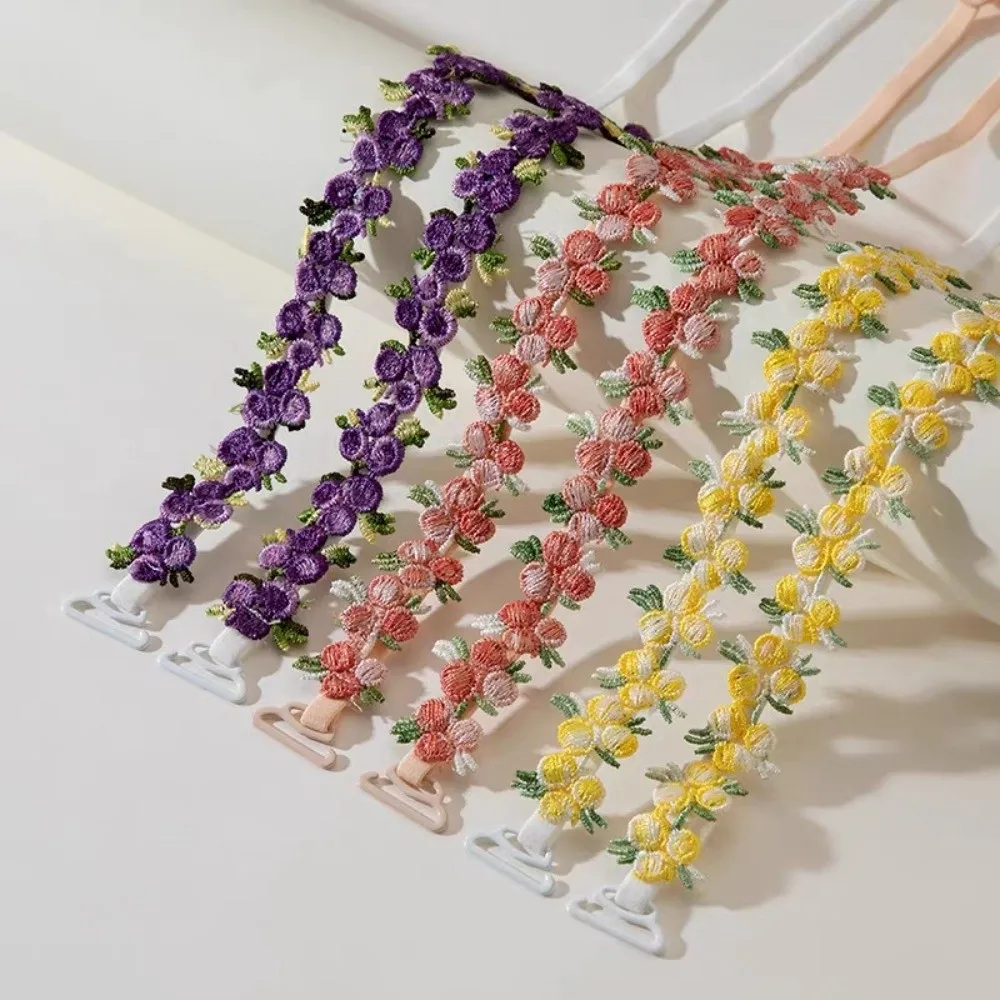 Weiche, abnehmbare, florale BH-Träger, elastisch, verstellbar, Dessous-Träger, Gürtel, rutschfeste Schultergurte aus Polyester, für Hochzeits- und Partykleider