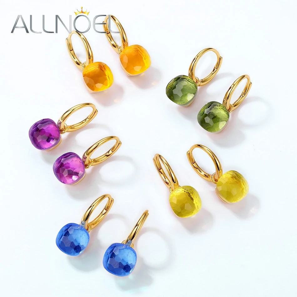 ALLNOEL 925 Sterling Silver Drop Earrings Dangling Women Green Fuchsia Blue Crystal Amethyst Sweety Candy Style Серьги Jewelry