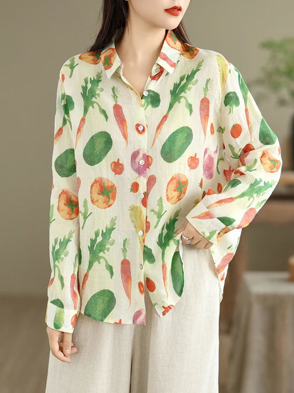 Ele Floral Print Long Sve Open Cardigan Loose irt Square Collar Autumn Cotton Women's Faion Artistic Sle Clothing