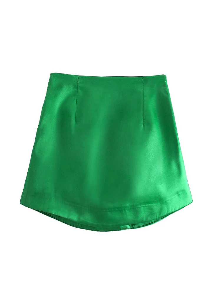 Willshela Women Fashion Purple Satin Mini Skirt High-waist Side Zipper Chic Lady Woman INS style Soft Short skirts