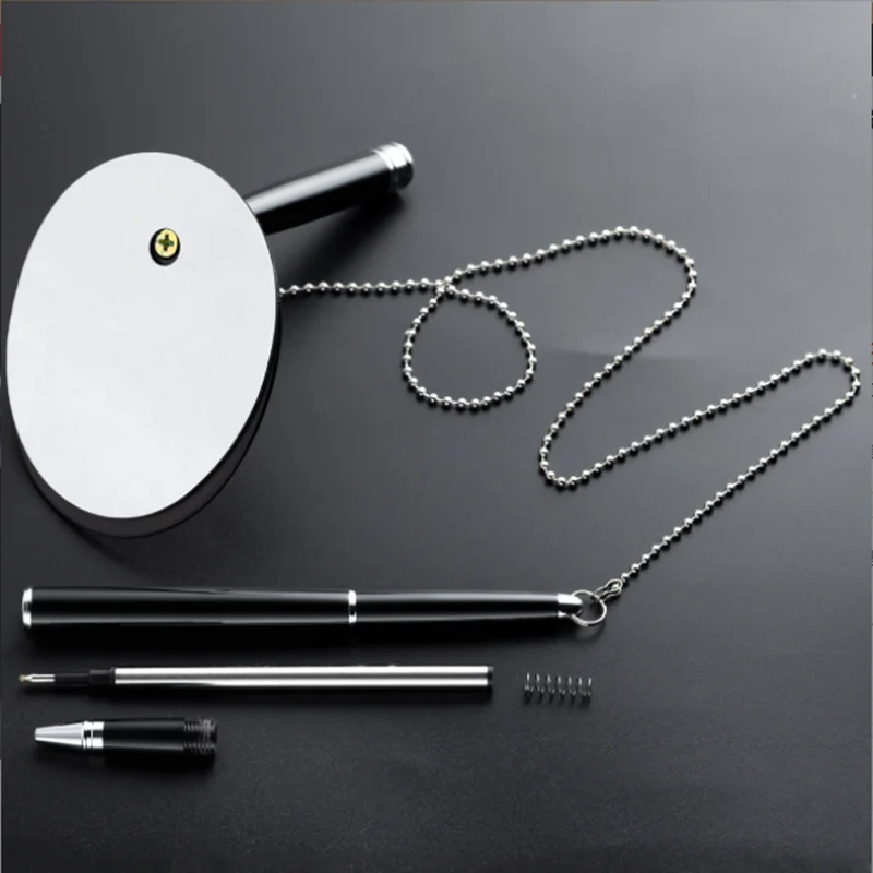 1Pcs Classic Metal Ballpoint Pen Secure Chain Attached Base Stand Desk Office Counter Signature Pens Stationery Gift