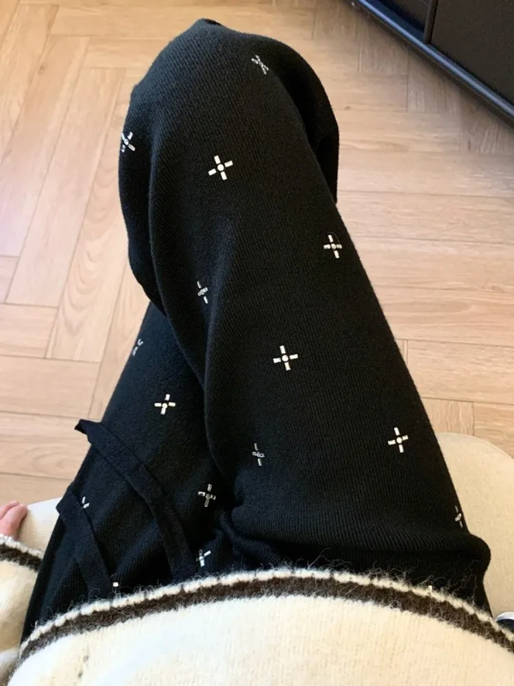 

Утепленные плотные трикотажные брюки для женщин, осенне-зимние, новые, прямые, повседневные, длинные, в корейском стиле