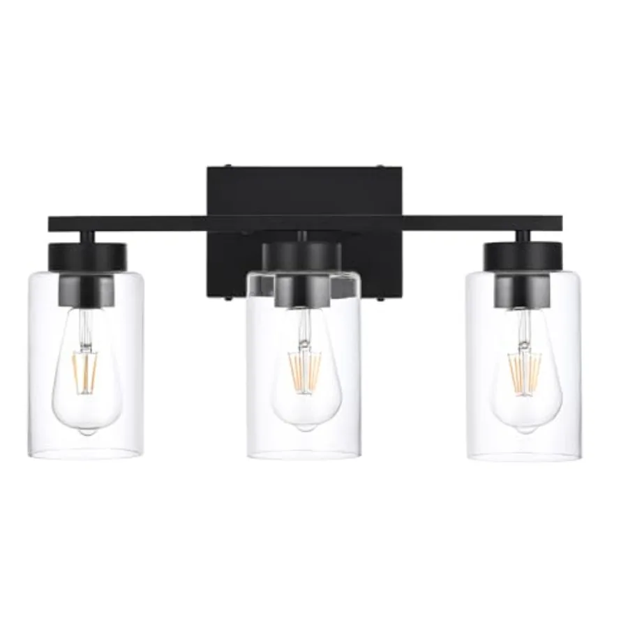 

3-Light Bathroom Vanity Light Modern Black Wall Lights with Clear Glass Shades for Mirror Installation in Bathroom Living Room