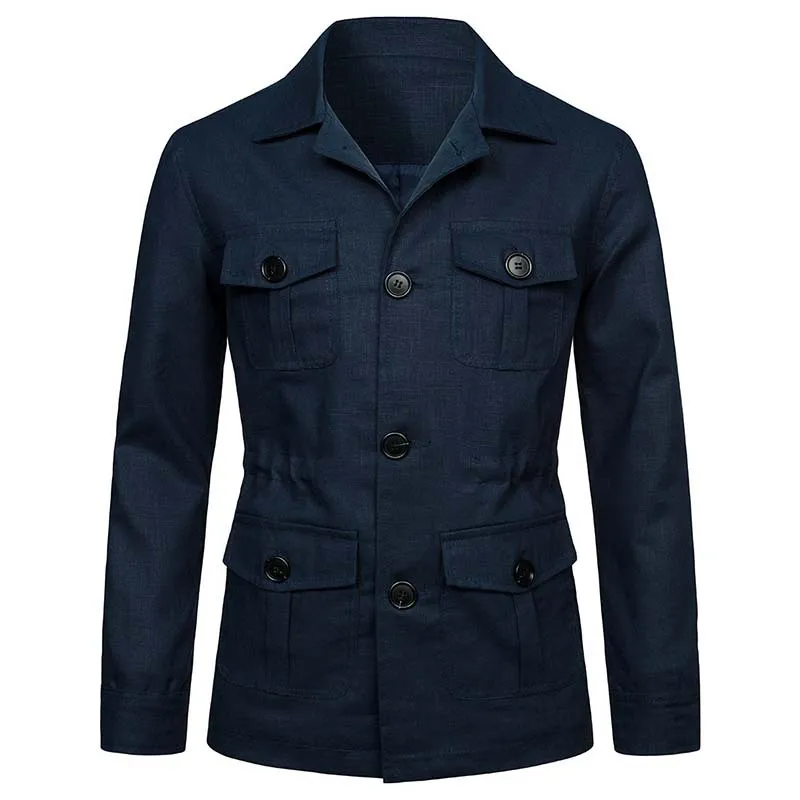 

Spring Autumn Men's Turn Down Collar Multi Pocket Cargo Jackets Solid Casual American Retro Jacket Outwear Man High Quality Coat