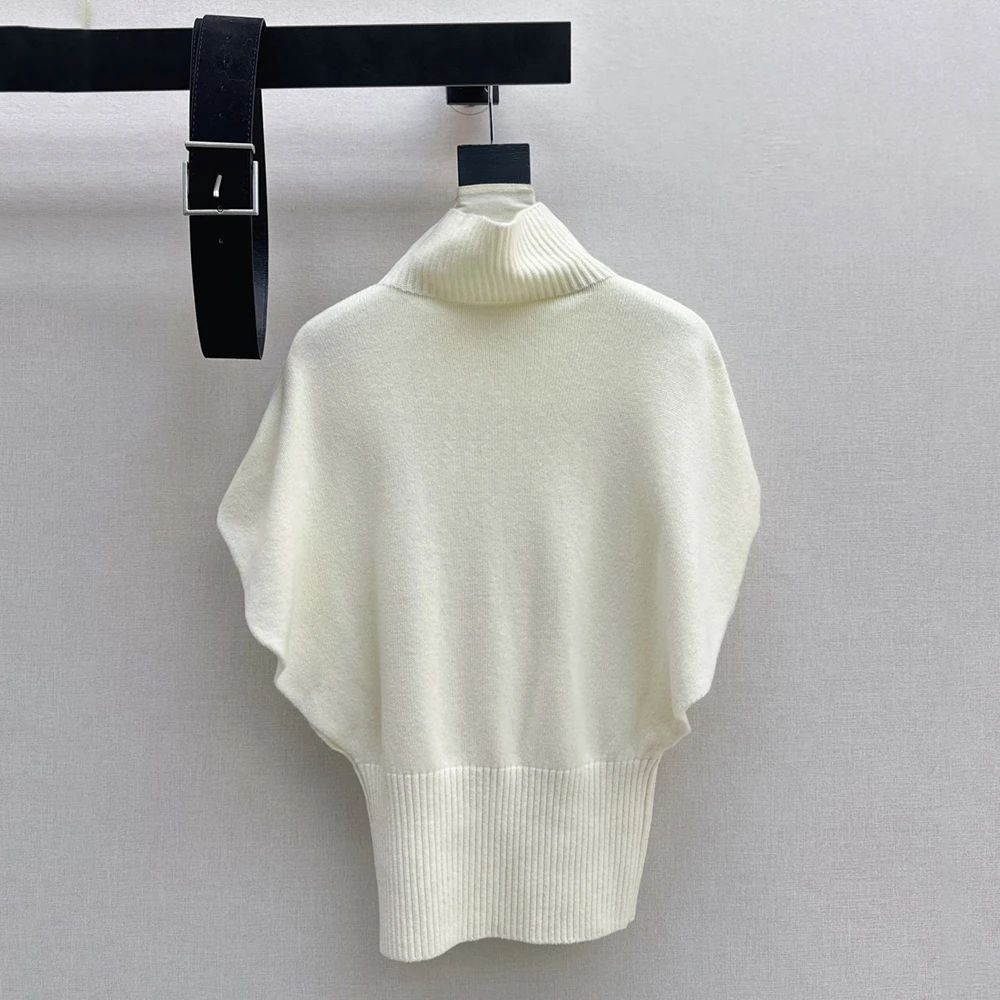 

100% Wool High Neck Sleeveless Women's Sweater, Simple Loose Commuter Hundred Knit Tops Pullover 2026 Early Spring New Y2k