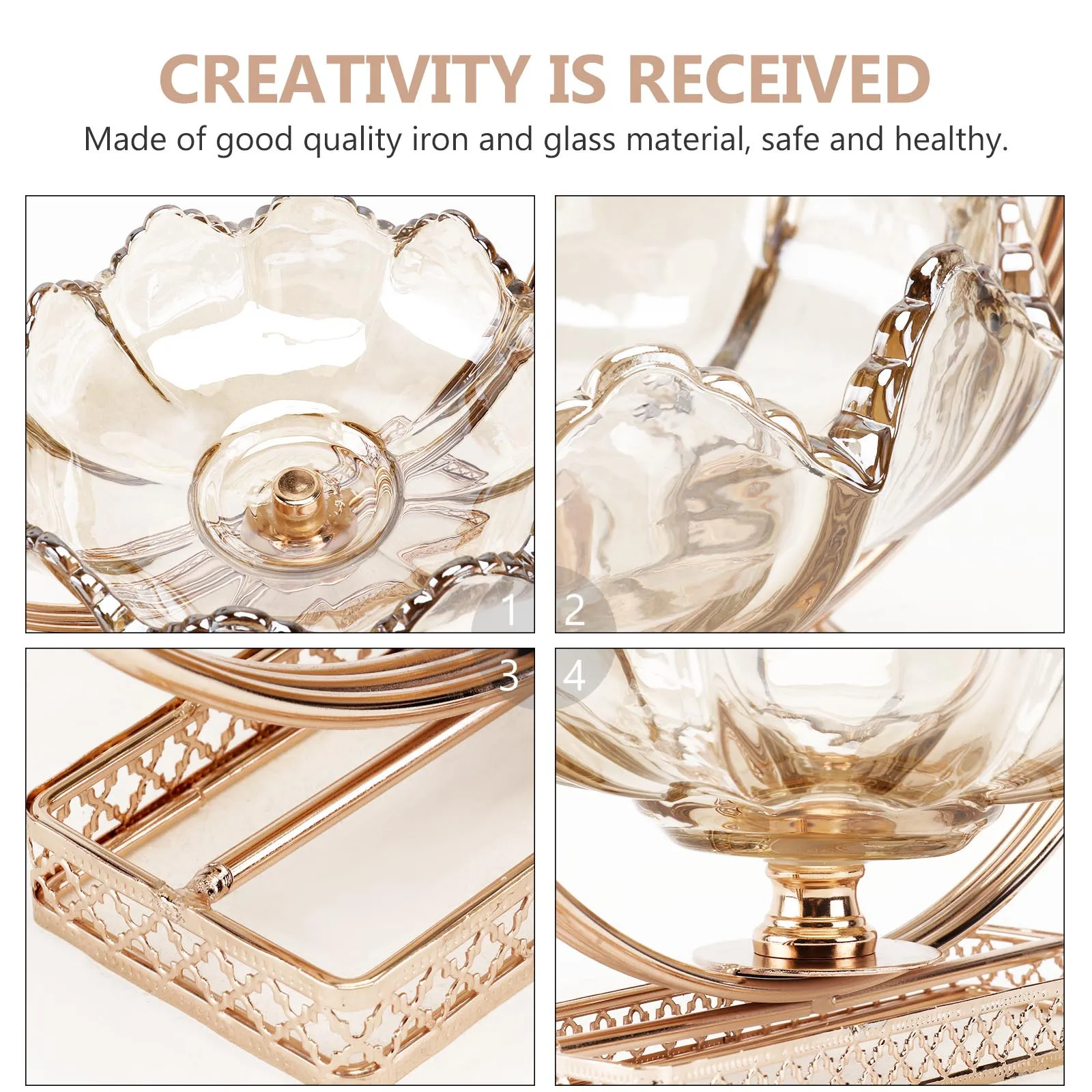 

1Pcs Nordic Style Fruit Tray Iron Glass Snack Holder for Kitchen Living Room Coffee Shop Decorative Home Storage Plate