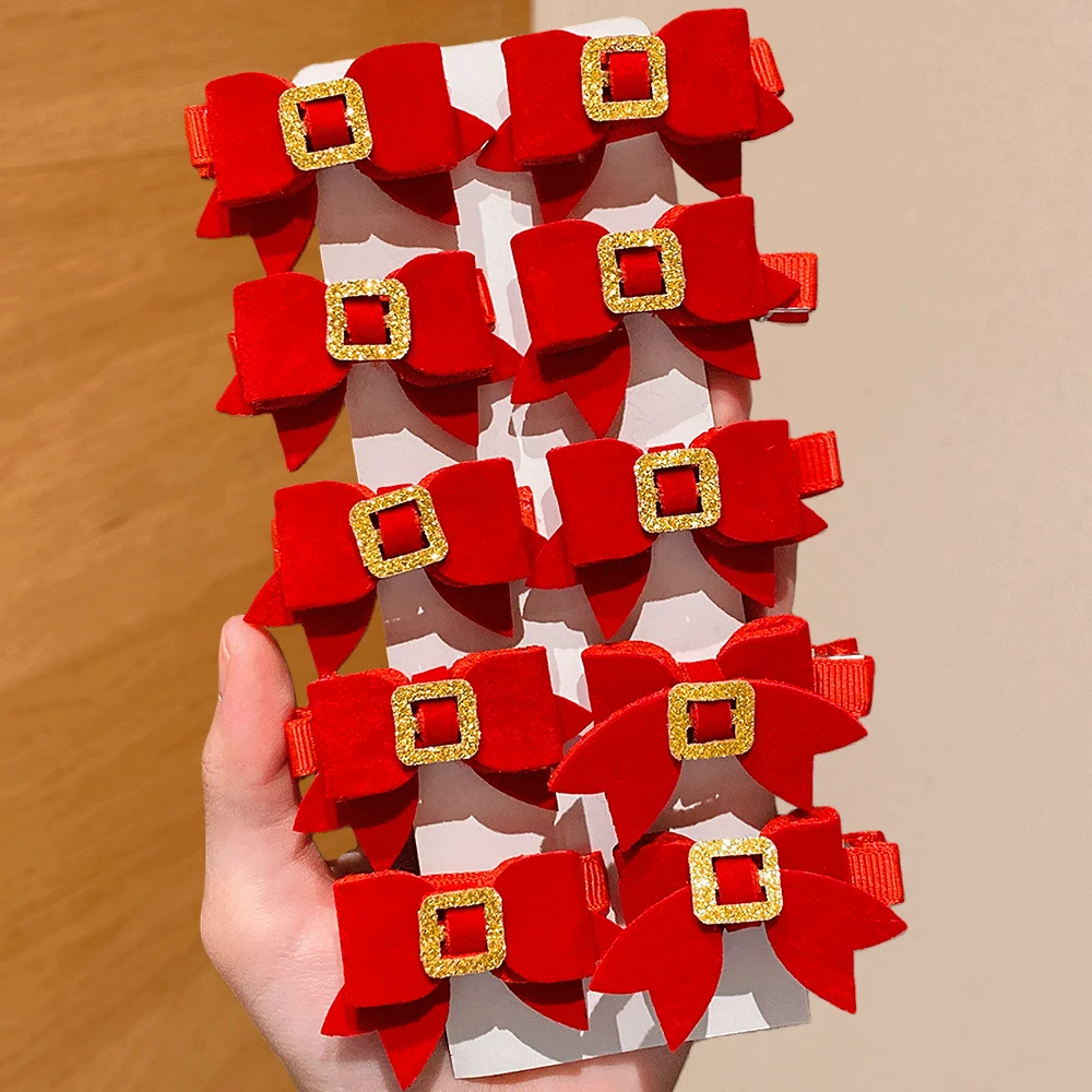 

10PCS Retro Red Hair Clips - Gold Sparkle Clasps, Cute Fashion Accessories