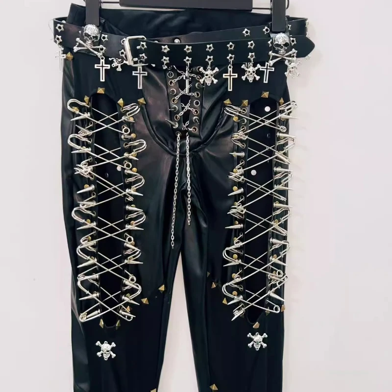 التصميم الأصلي فاسق الظلام سلسلة المرأة السراويل الجلدية الخريف جديد أسود الدانتيل متابعة شخصية كول وسيم السراويل الطويلة السيدات #3