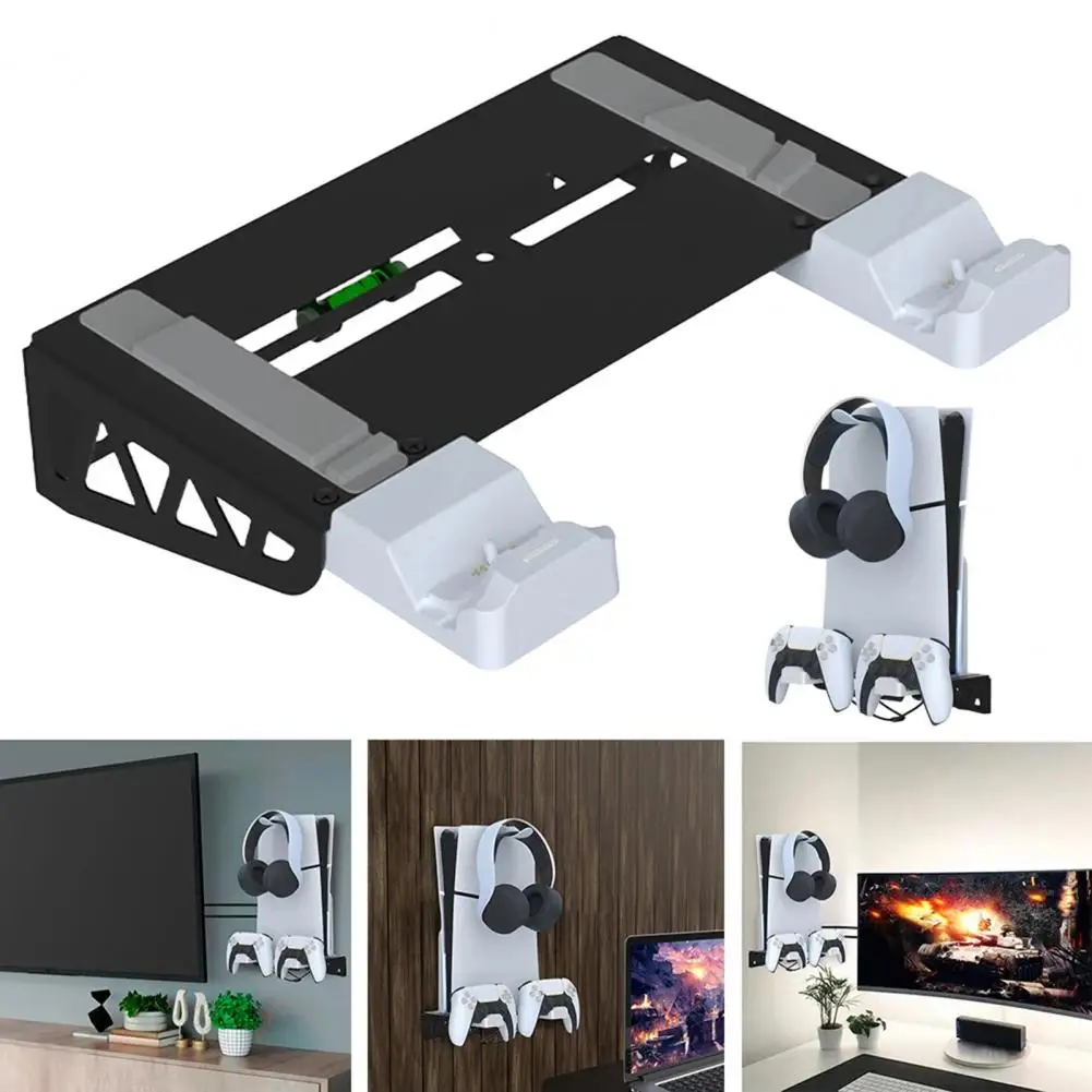 Charger Vertical Stand Ps5 Slim Wall Mount Bracket Game Console Stand Holder with Controller Charger Headset Hanger Strong
