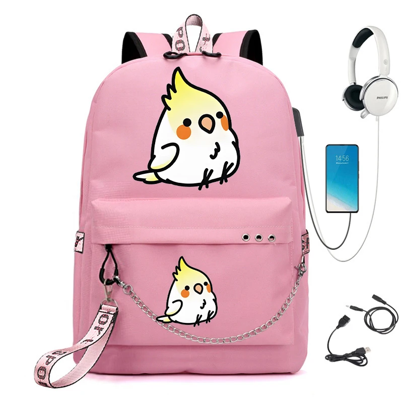 Cute Chick mochila para meninas, mochila para crianças, desenhos animados, impermeável, leve, mochila, mochila USB, criança