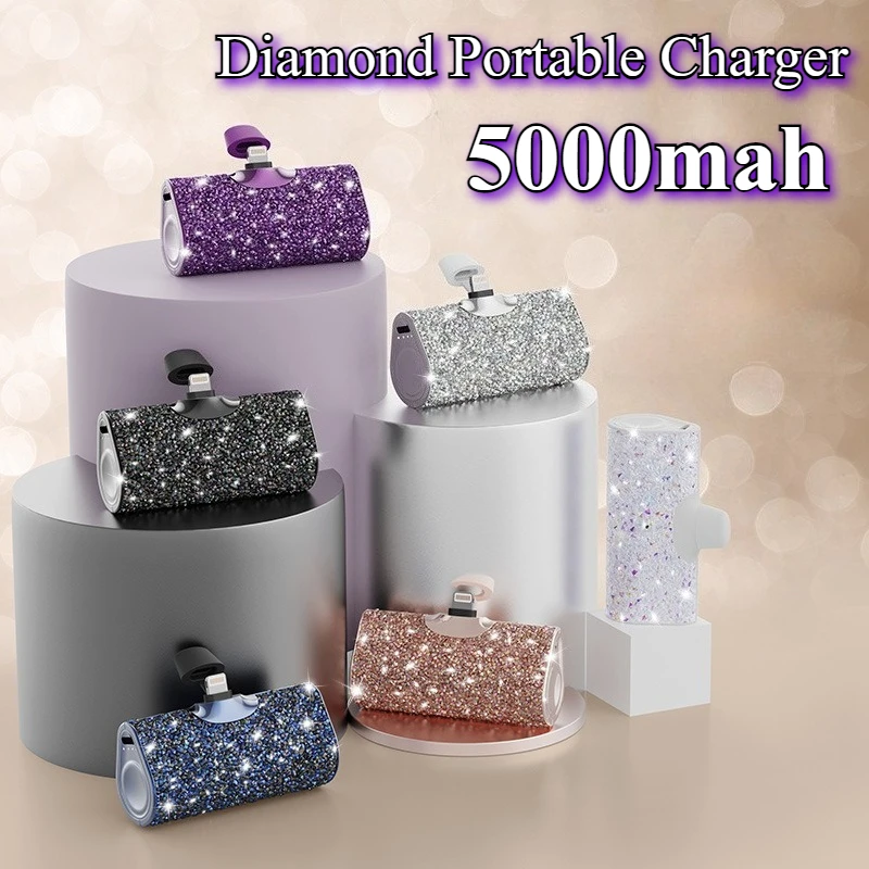 

Fashion Gift Girl Mini Smart Power Bank 5000mAh Shiny Diamond Portable Charger Mobile Flash Porket Power Bank Battery Huawei