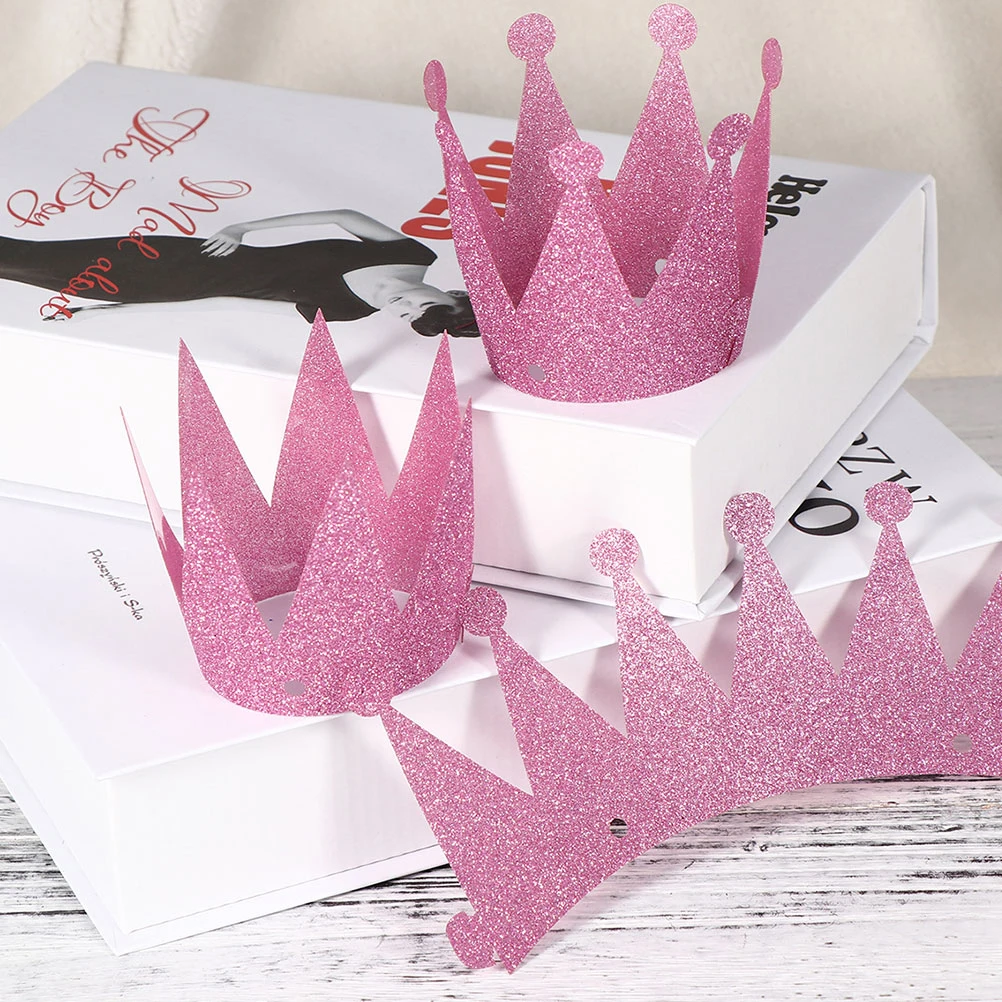 

12 Pcs Birthday Hats Crown Glitter Kids Party Crowns Hat Princess Prince PVC Children Headdress Decorations Festive Accessories
