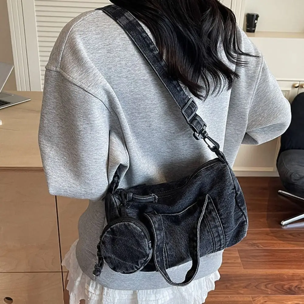 

Leisure American Style Denim Handbag Retro Adjustable Strap Casual Tote Bag Zipper Harajuku Underarm Bag Daily