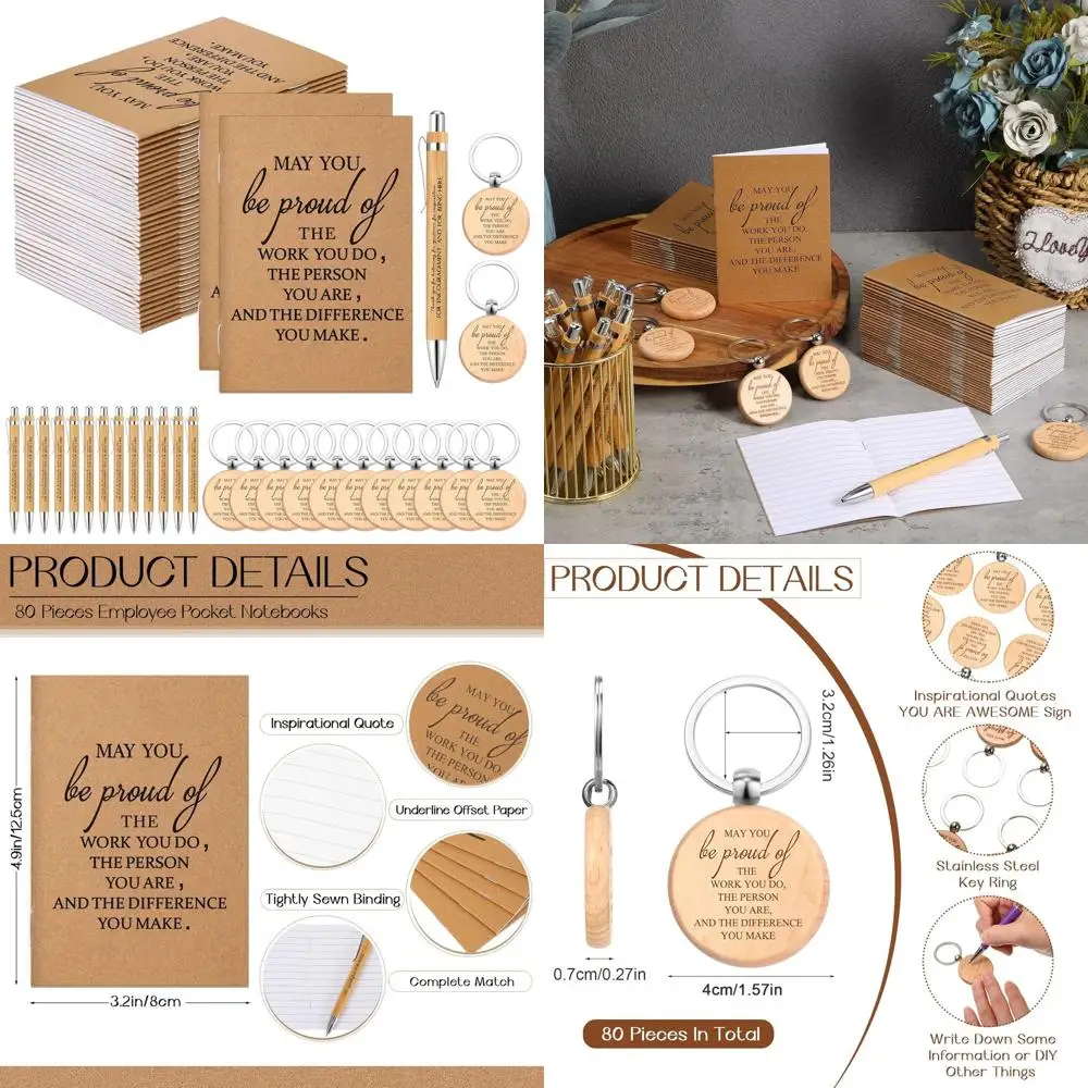 مجموعة مكونة من 240 قطعة مكونة من 80 هدايا عيد الميلاد: دفاتر ملاحظات جيبية وأقلام من الخيزران وسلاسل مفاتيح لتقدير الموظفين #1